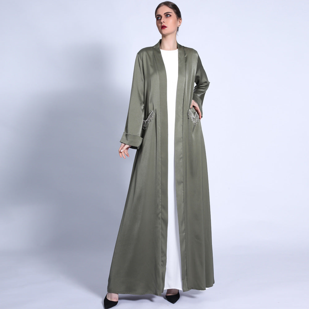 1303 Satin cardigan muslim abaya dress