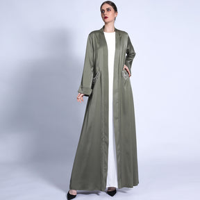 1303 Satin cardigan muslim abaya dress