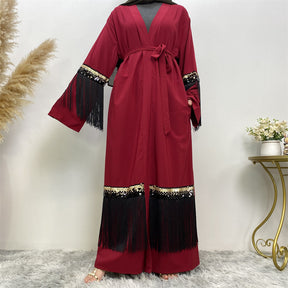 1795 fashion sequin tassel muslim abaya dress