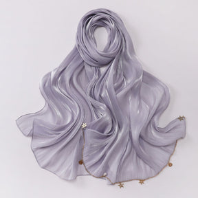 260302  Sea Island Silk Long Hijab with Handmade Chain