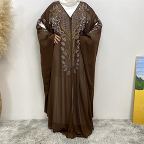 6743 plain stamping rhinestone cardigan abaya