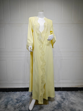 MQ255  Elegant Lace Trim Long Dress Cardigan