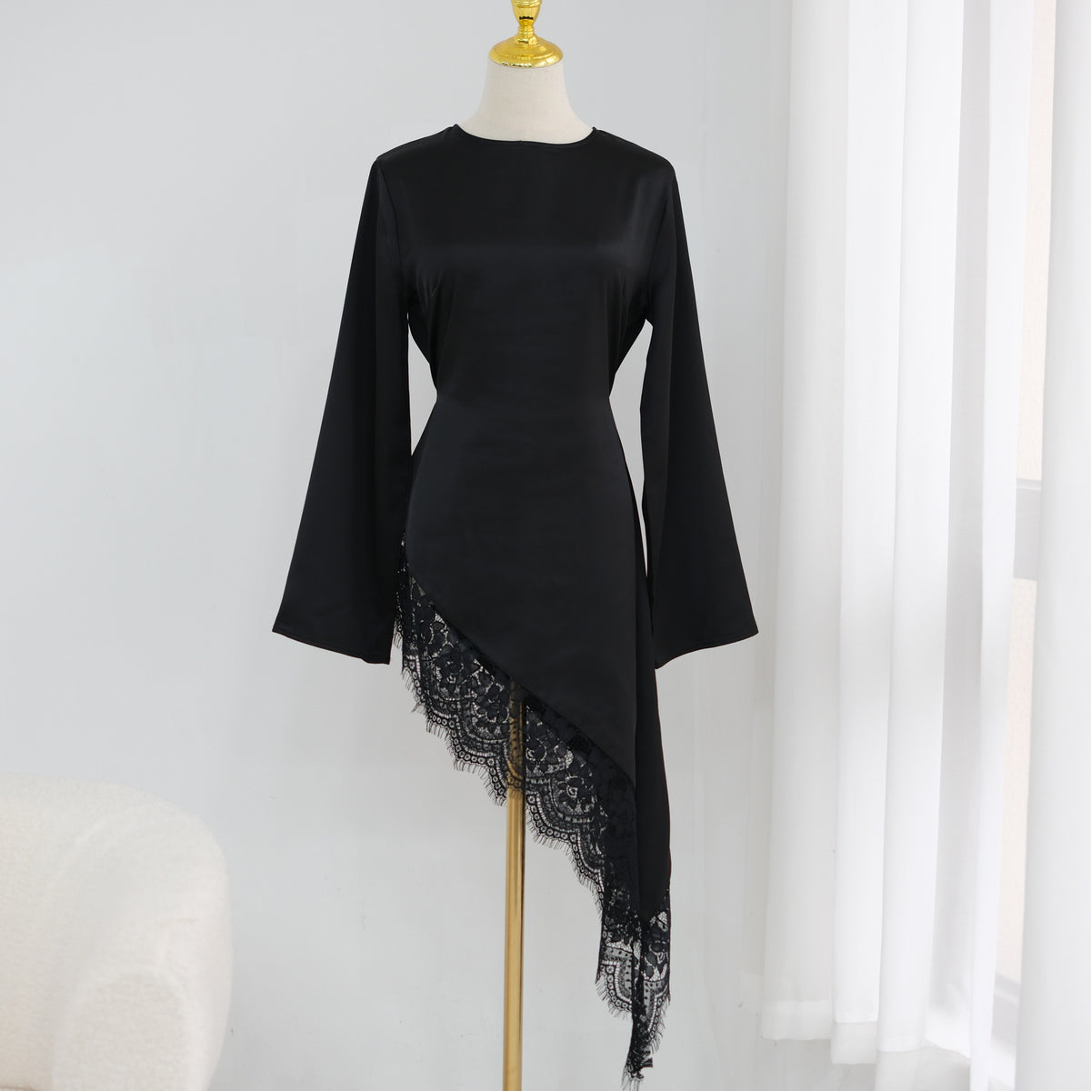 LR1180&LR1185  Back-Tie Waist-Cinched Viscose Long Sleeve Top + Skirt Set-Skirt Set - Mix & Match Set