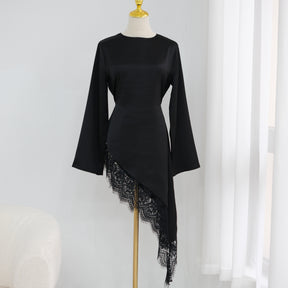 LR1180&LR1185  Back-Tie Waist-Cinched Viscose Long Sleeve Top + Skirt Set-Skirt Set - Mix & Match Set