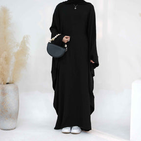 LR719 Abaya Dress with Draped Waist & Batwing Sleeves