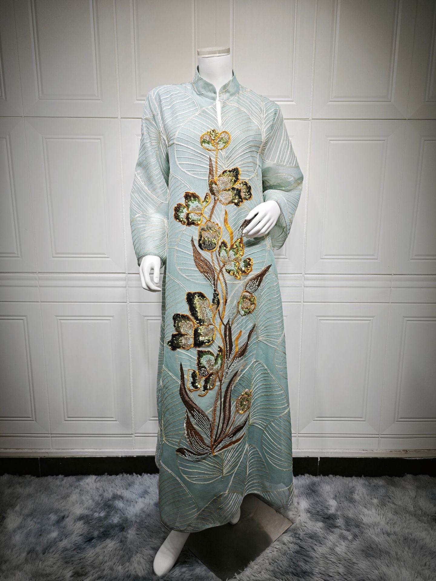 AB485  Mesh Embroidered Maxi Dress Ethnic Women's Clothing
