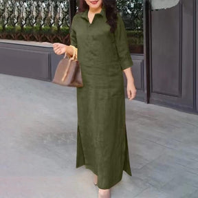 S010 Spring Autumn Plain Lapel Long Sleeve Loose Long Dress Abaya