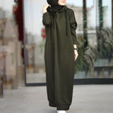 AL665524524845 solid color muslim abaya plush hoodie dress