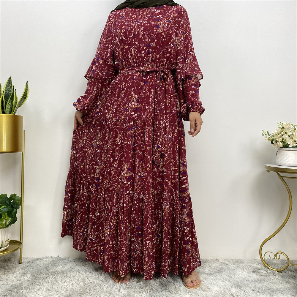 6564 chiffon printed muslim abaya dress