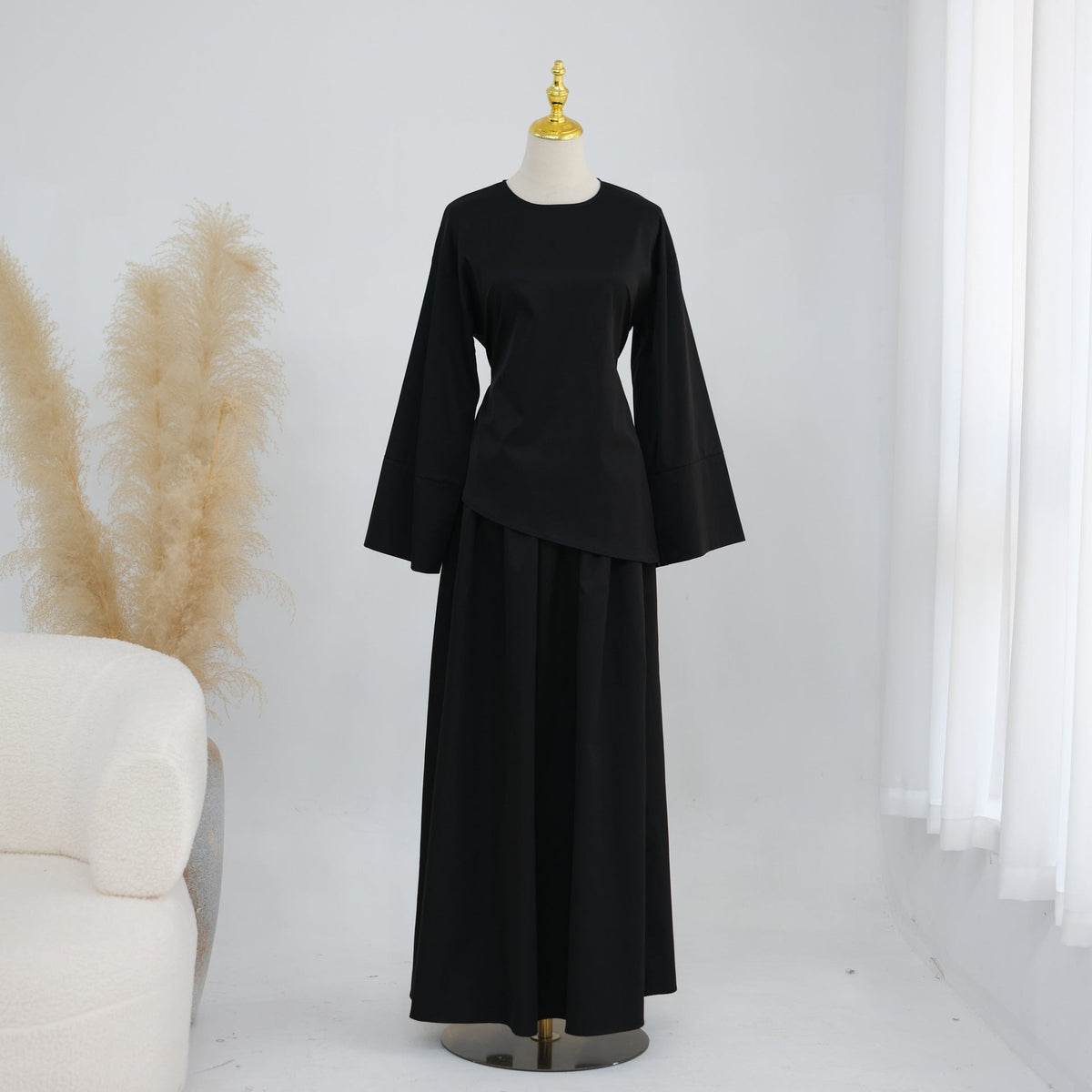 LR1313  Plus Size Top and Skirt Two Piece Set with Pockets