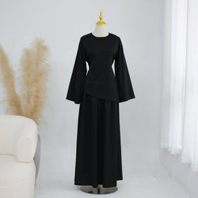 LR1313  Plus Size Top and Skirt Two Piece Set with Pockets
