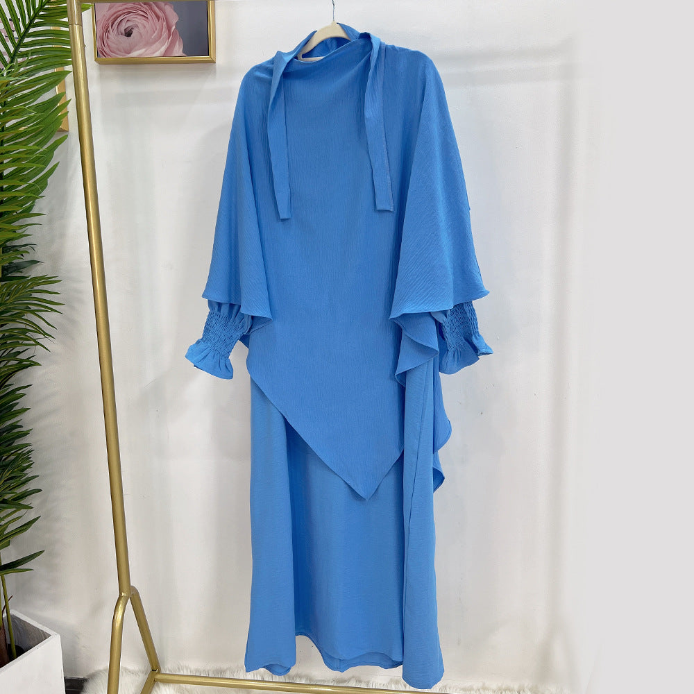 LR591+HJ907  Plain Dress with Single-Layer Hijab Set
