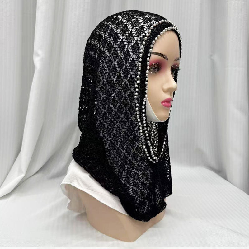 F053  Hollow-out Shiny Thread Beaded Headwrap Jersey Cap