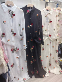YZJ001 Floral Cotton Linen Embroidered Abaya Set