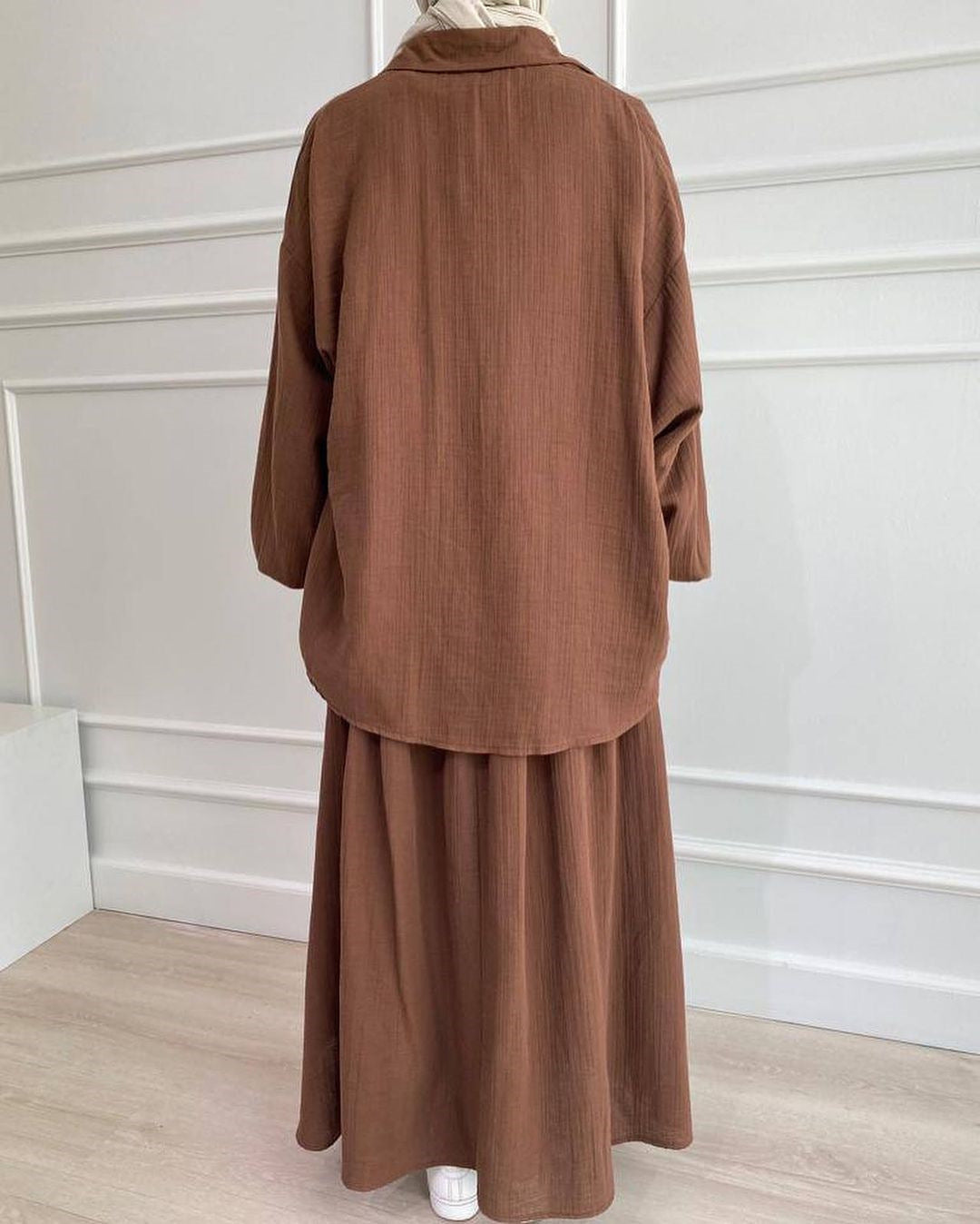 L8018   Puff Sleeve Shirt Skirt Set