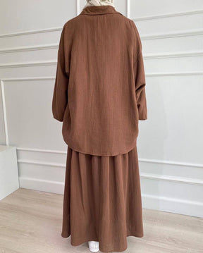L8018   Puff Sleeve Shirt Skirt Set