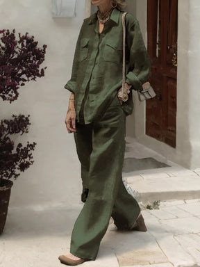 136  Women's Long Sleeve Shirt & Loose Pants Two-Piece Set for Autumn