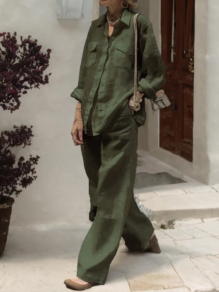 136  Women's Long Sleeve Shirt & Loose Pants Two-Piece Set for Autumn
