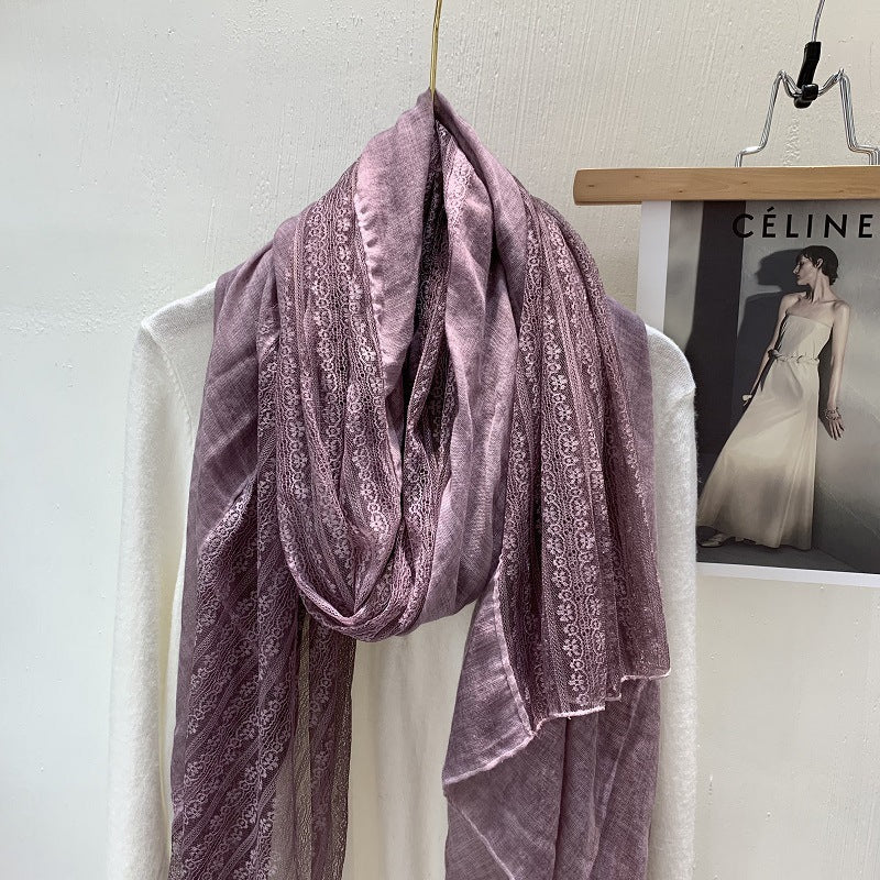 色 麻薄款 Plain Linen Lace Cotton Hijab - Color Option