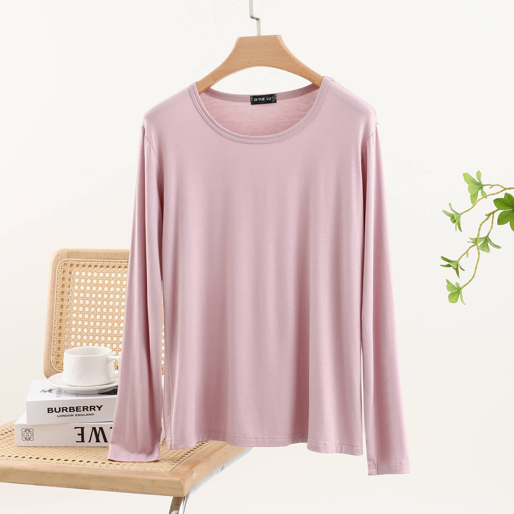 JC001  Crew Neck Modal Long Sleeve Loose Stretch Top