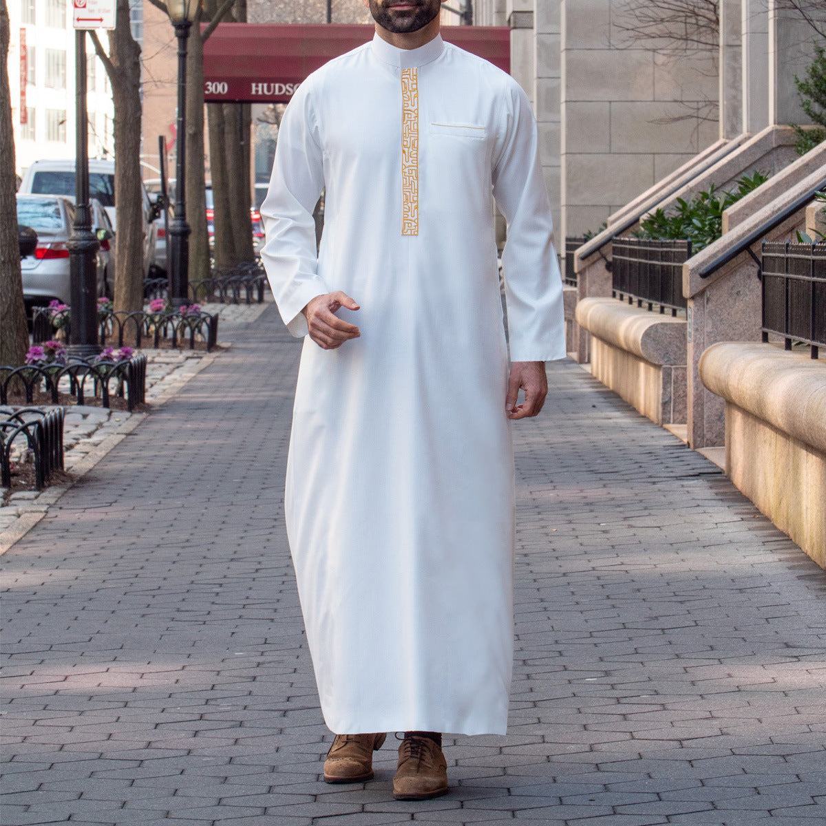 524859  Men's long-sleeve embroidered stand-collar long shirt