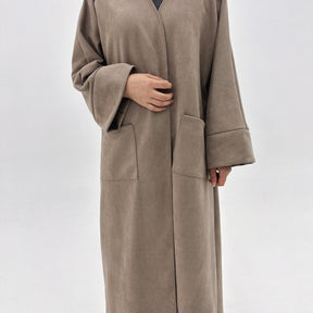 LR891  Fall & Winter Suede Fabric Open Abaya — Open Abaya Only