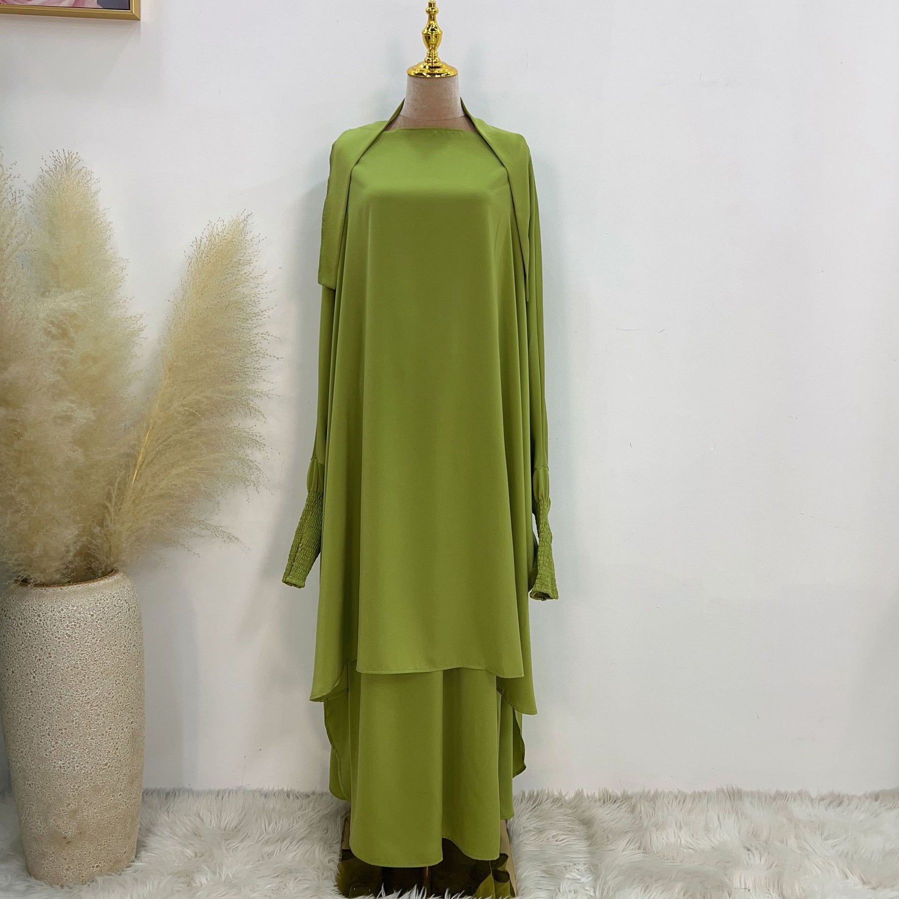 LR618  Plain Flared Abaya Dress Set - Casual Everyday Wear
