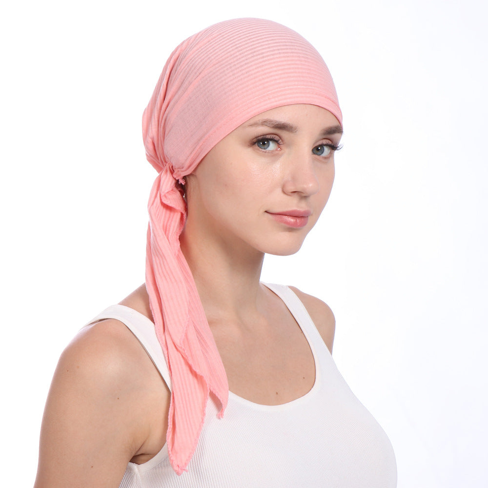 TJM-抽条飞机帽 pleated plain hijab turban hat