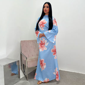 LR1063  Women's Printed Ankle-Length Dress with Slimming Waist
