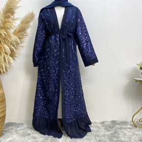 1711 Leaf embroidery sequin abaya muslim dress