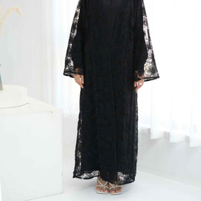 LR1069  3D Floral Beaded Cardigan Abaya
