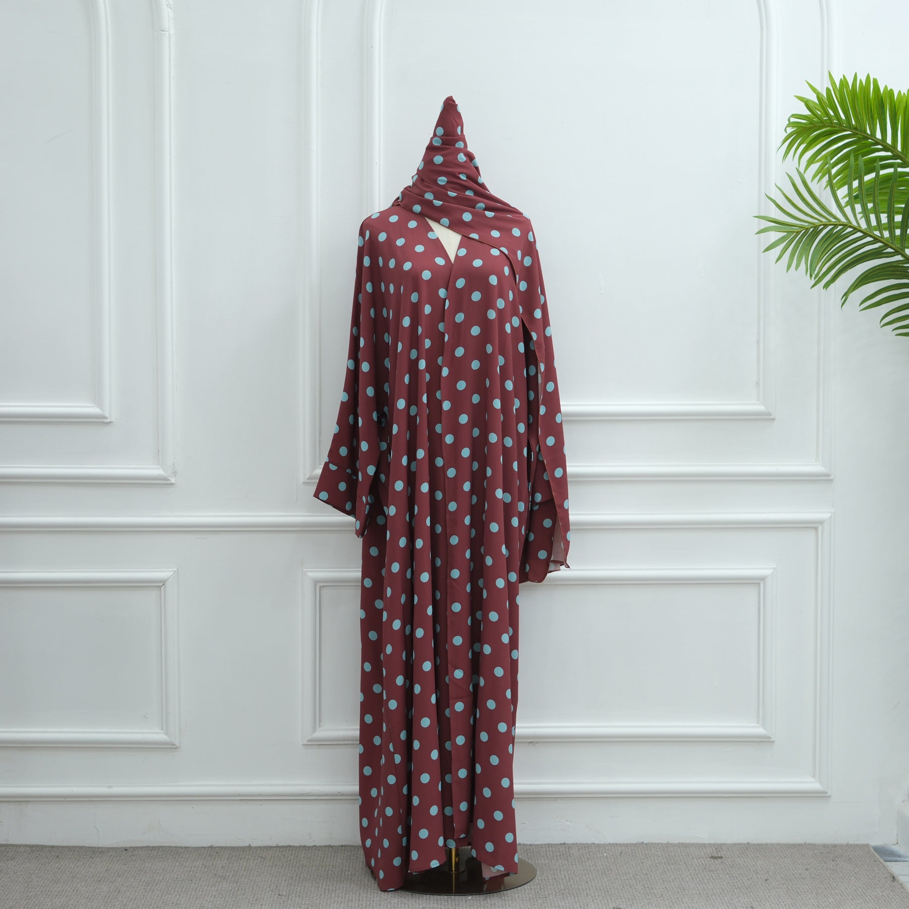LR1119  Women's Vibrant Polka Dot Cardigan & Hijab 2-Piece Set