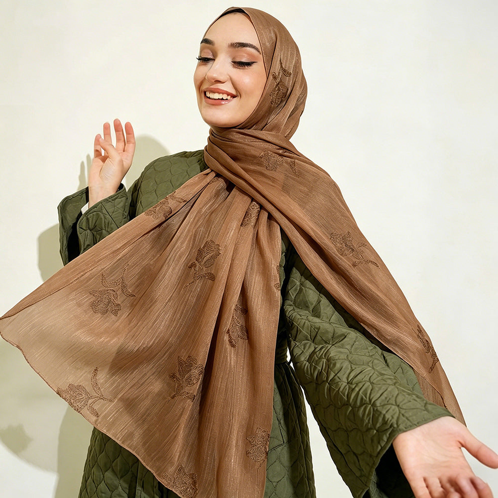 WJ103  Sea Island Silk Embroidered Sun Protection Hijab