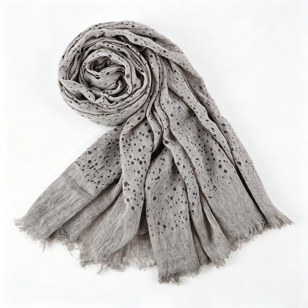 WJ197  Plain Polka Dot Polyester Crinkle Hijab with Short Fringe