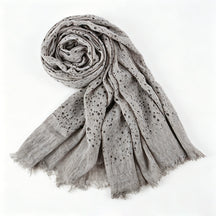 WJ197  Plain Polka Dot Polyester Crinkle Hijab with Short Fringe