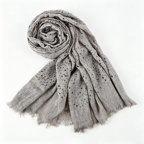 WJ197  Plain Polka Dot Polyester Crinkle Hijab with Short Fringe