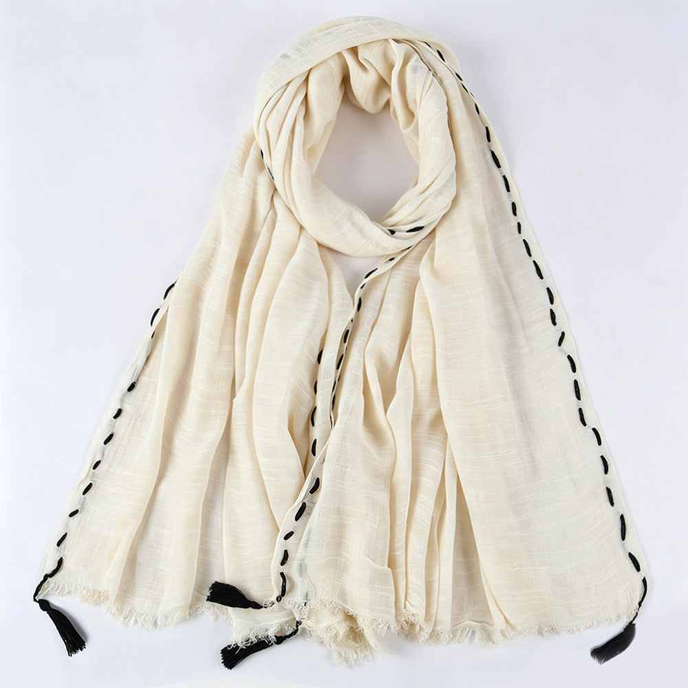 YC008  Crinkle Drawstring Polyester Fringe Tassel Hijab