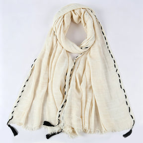 YC008  Crinkle Drawstring Polyester Fringe Tassel Hijab