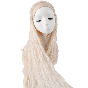 WJZH09  Plain Solid Polyester Crinkle Hijab with Inner Cap Set