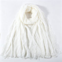 YC007  Plain Polyester Crinkle Lace Panel Fringe Hijab
