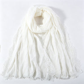 YC007  Plain Polyester Crinkle Lace Panel Fringe Hijab