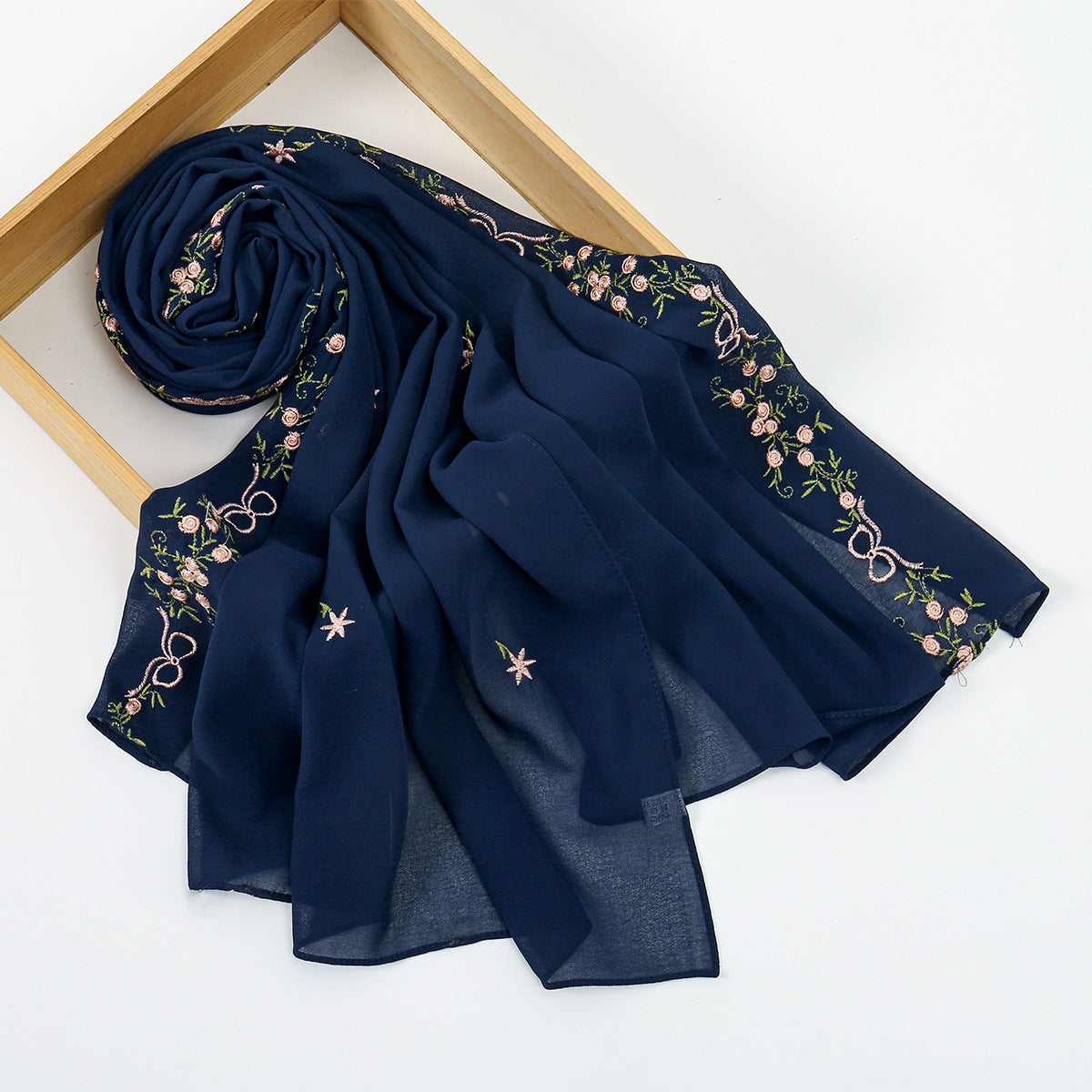 VE122  High-Quality Plain Elastic Chiffon Hijab with Embroidery