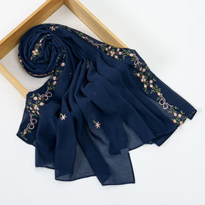 VE122  High-Quality Plain Elastic Chiffon Hijab with Embroidery