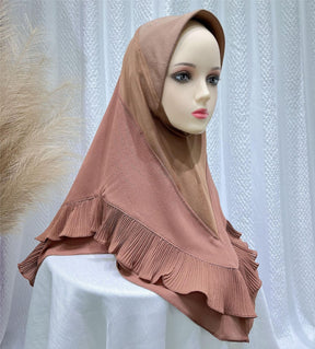 LNTJ001   Double layer pleated solid color chiffon headscarf
