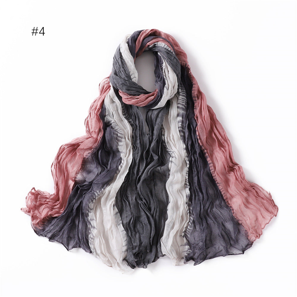 YZ68  Gradient Bali yarn wrinkled hand-painted long scarf rainbow color thin twist wrinkled scarf silk scarf sunscreen shawl plain hijab  printed scarf  hijab/tudung