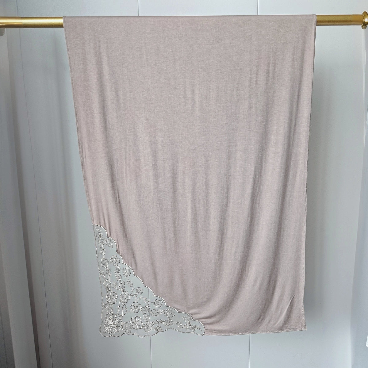 JBCX001  Plain Bamboo Fiber Jersey Hijab with Embroidered Lace