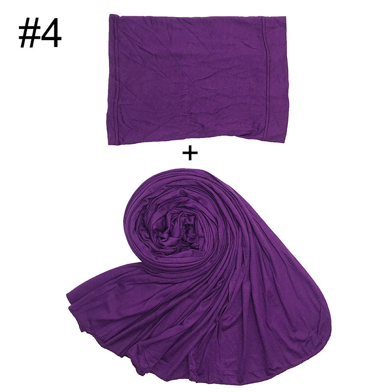 ND472  50*170cm  Small Size Plain Cotton Mercerized Cotton Soft Hijab with Undercap Set
