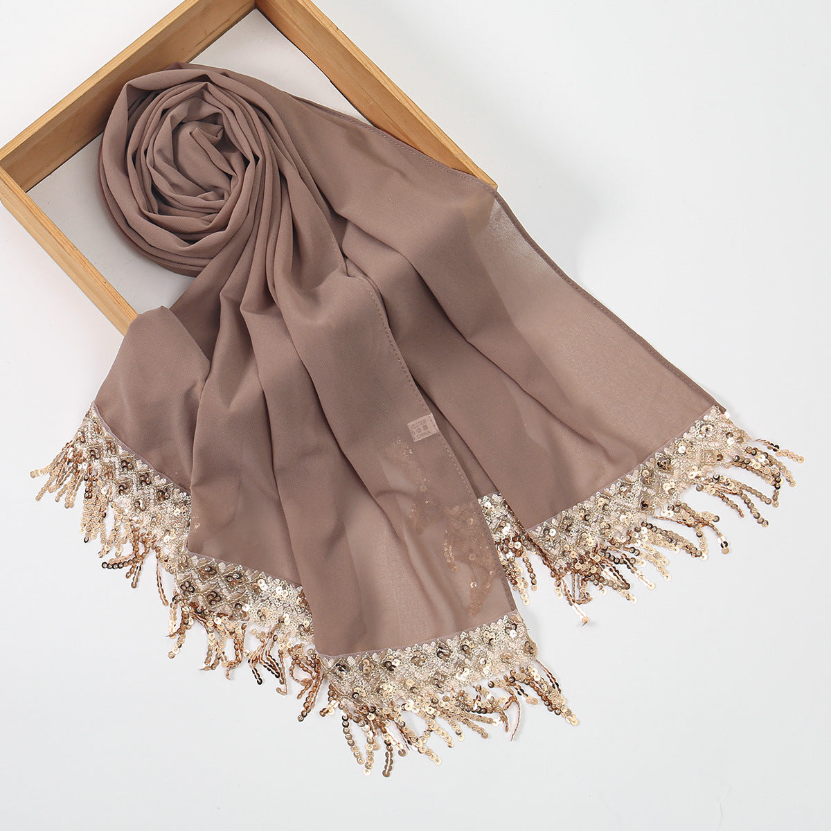 SW150  Plain Chiffon Sequin Tassel Hijab