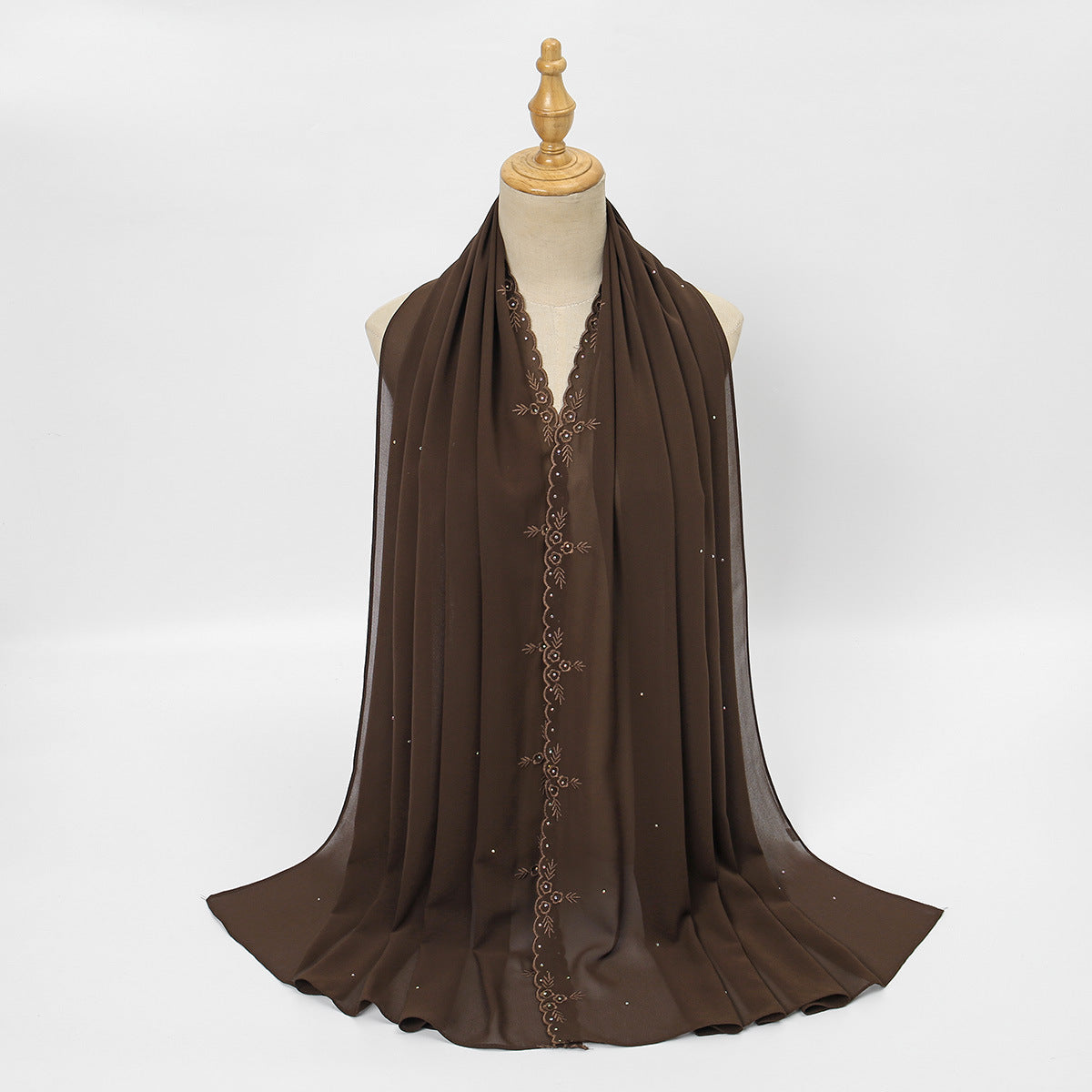 VE163  Plain Embroidered Rhinestone Pearl Chiffon Hijab