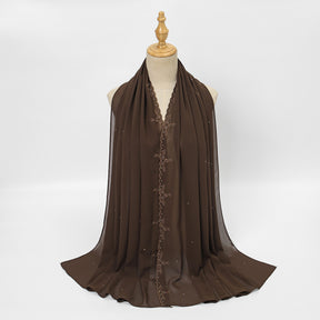 VE163  Plain Embroidered Rhinestone Pearl Chiffon Hijab